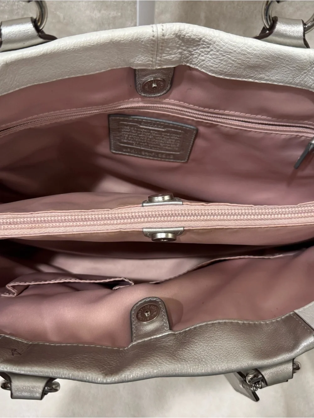 Coach Ashley Leather Shoulder Tote with Silver Trim